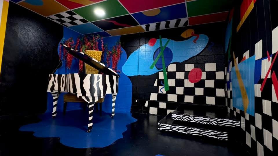 Zebra Piano Stage Rental | DFW Music Video & Photoshoot Studio