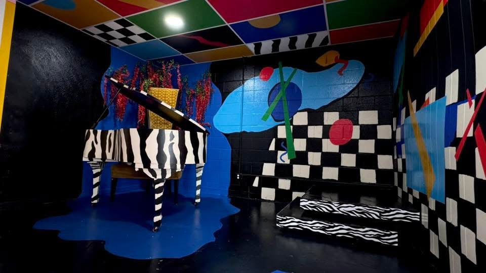 Zebra Piano Stage Rental | DFW Music Video & Photoshoot Studio