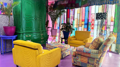 Colorful Vintage Living Room Studio Rental in Dallas | Retro Photoshoot & Podcast Set (DFW)