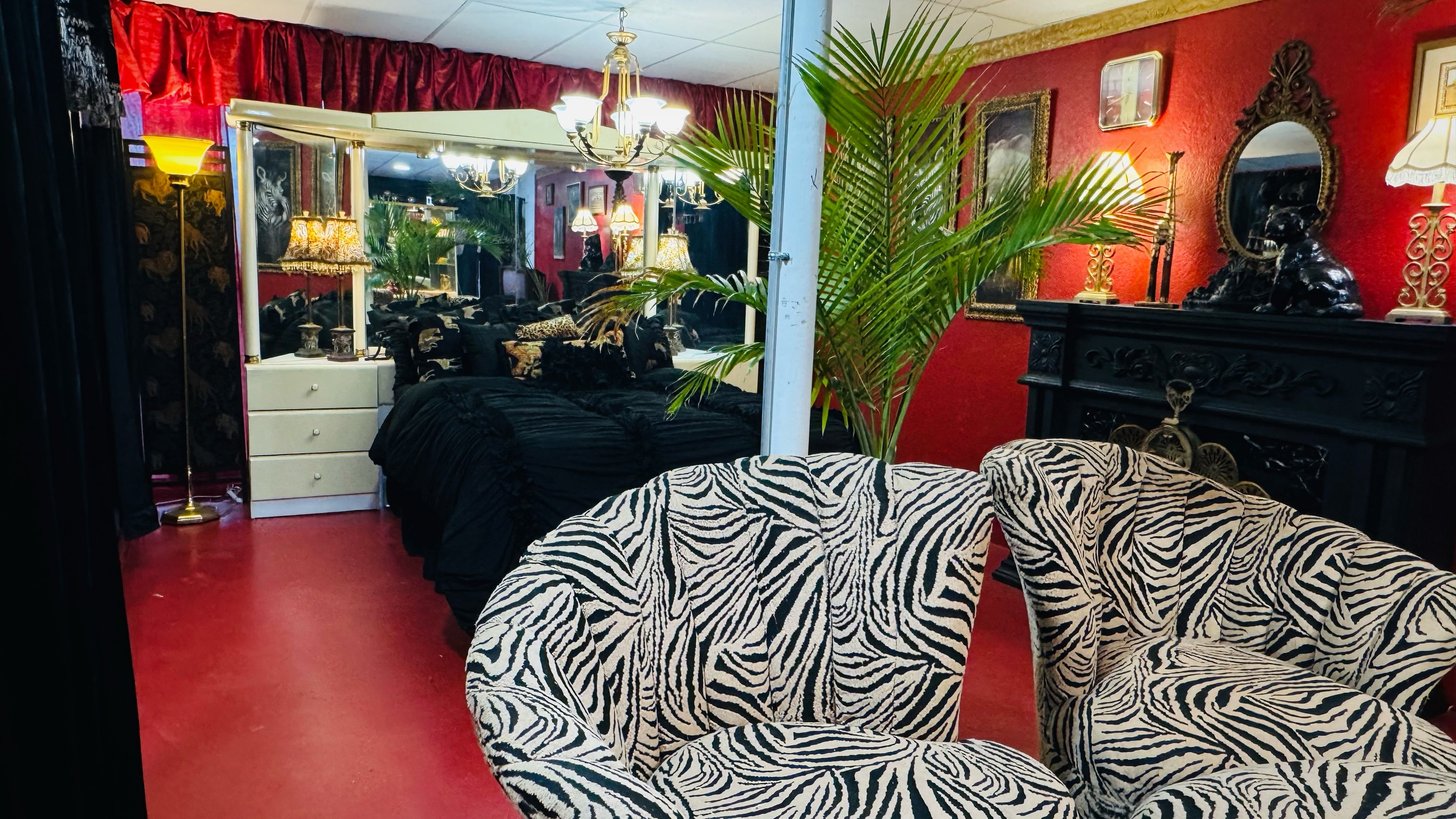 🖤 ZURI Vintage Animal Print Bedroom & Lounge Set | Luxury Content Studio Rental Dallas (DFW)