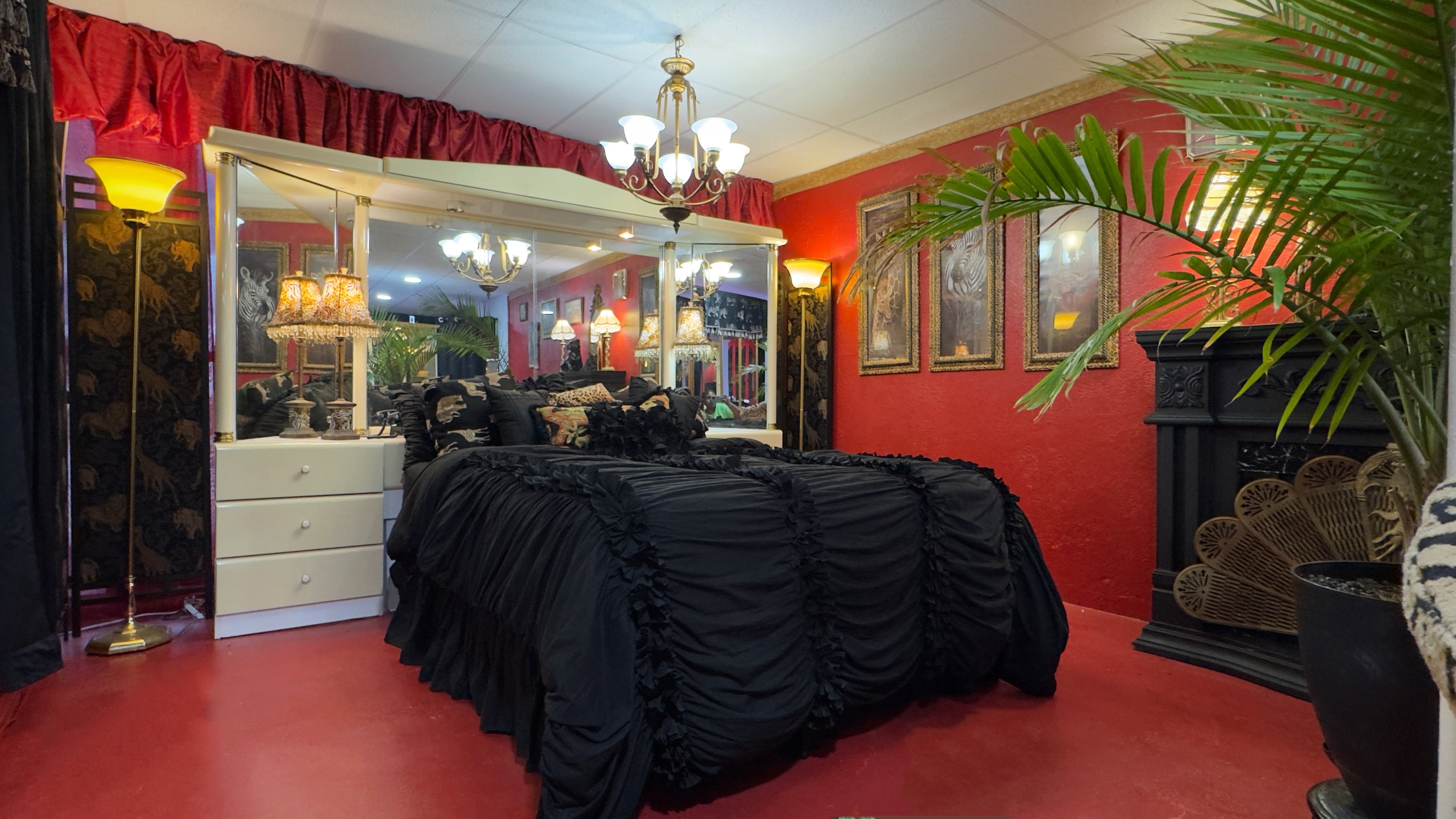 🖤 ZURI Vintage Animal Print Bedroom & Lounge Set | Luxury Content Studio Rental Dallas (DFW)